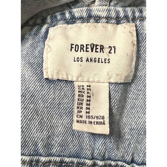 Forever 21 Los Angelas Light Blue Denim Overall Jumper Distressing Adj Straps Sz - Picture 5 of 5